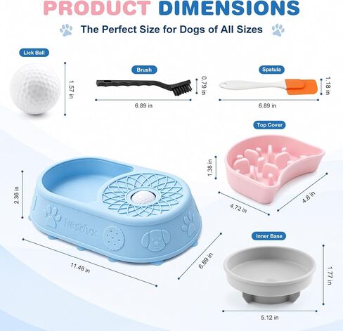 Dog Lick Bowl with Interactive Rolling Ball, Silicone Slow Feeder Bowl and Lick Mat for Liquid and Thick-Textured Treats, 5/6-Cup Non-Slip Licking Toy for Large, Medium and Small Dogs and Cats in Kuwait