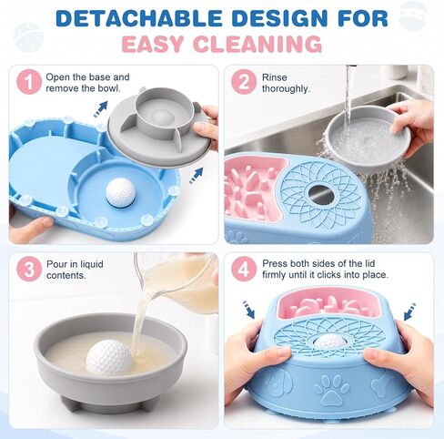 Dog Lick Bowl with Interactive Rolling Ball, Silicone Slow Feeder Bowl and Lick Mat for Liquid and Thick-Textured Treats, 5/6-Cup Non-Slip Licking Toy for Large, Medium and Small Dogs and Cats in Kuwait