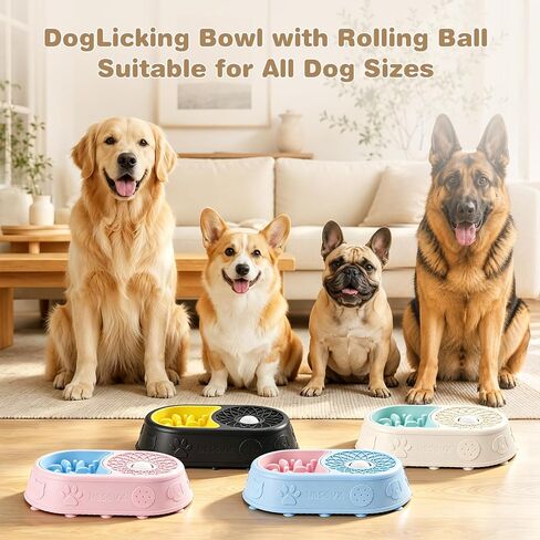 Dog Lick Bowl with Interactive Rolling Ball, Silicone Slow Feeder Bowl and Lick Mat for Liquid and Thick-Textured Treats, 5/6-Cup Non-Slip Licking Toy for Large, Medium and Small Dogs and Cats in Kuwait