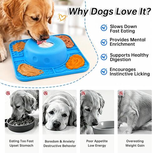 Slow Feeder Dog Bowls & Lick Mat for Dogs, Ideal for Liquid & Paste Treats in Kuwait