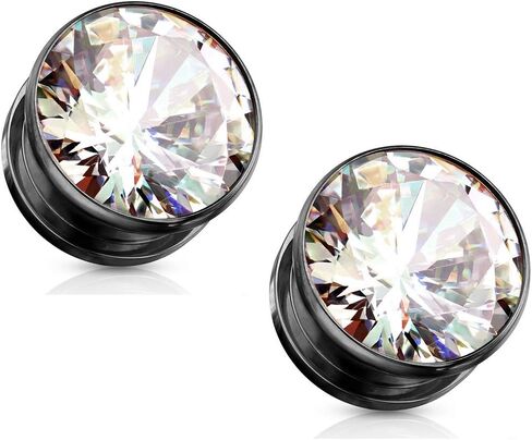 Pierced Owl - Stainless Steel Bezel Set Clear Gem Screw Fit Plug Gauges, Sold As Pair in Kuwait