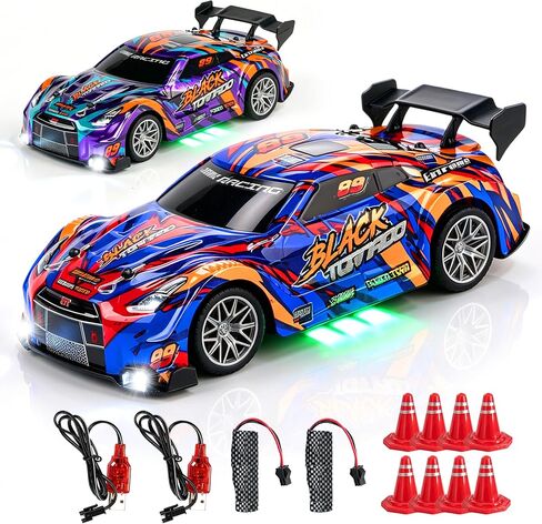 2 Pack RC Racing Cars for Kids, Remote Control Cars with 8 Traffic Cones in Kuwait