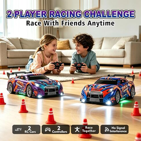 2 Pack RC Racing Cars for Kids, Remote Control Cars with 8 Traffic Cones in Kuwait