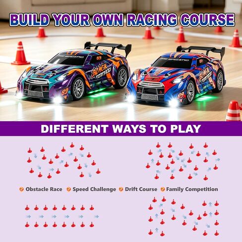 2 Pack RC Racing Cars for Kids, Remote Control Cars with 8 Traffic Cones in Kuwait