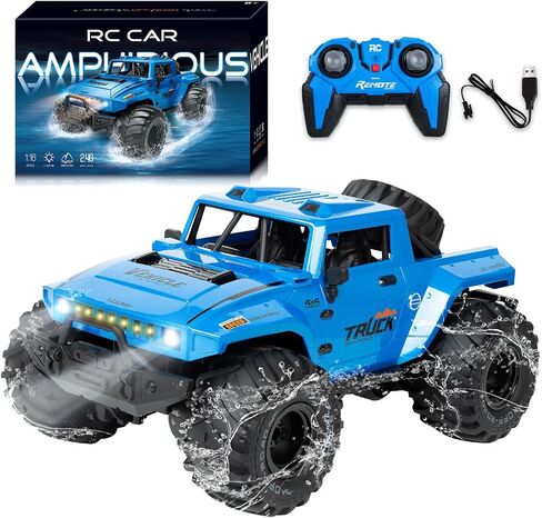 Amphibious Remote Control Car, 1:16 Monster Truck Remote Control Waterproof All-Terrain RC Car Toy for Boys, RC Stunt Vehicle 360° Rotation with LED Light for Adults Kids in Kuwait