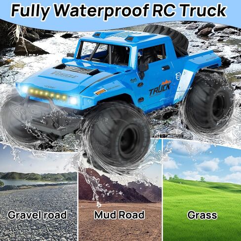 Amphibious Remote Control Car, 1:16 Monster Truck Remote Control Waterproof All-Terrain RC Car Toy for Boys, RC Stunt Vehicle 360° Rotation with LED Light for Adults Kids in Kuwait