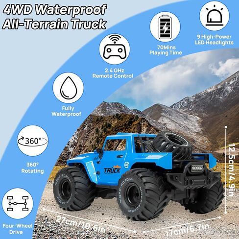 Amphibious Remote Control Car, 1:16 Monster Truck Remote Control Waterproof All-Terrain RC Car Toy for Boys, RC Stunt Vehicle 360° Rotation with LED Light for Adults Kids in Kuwait