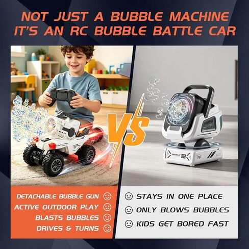 RC Bubble Car with Detachable Blaster, 2.4GHz Remote Control Car and Automatic Bubble Machine Toy, All Terrain Rechargeable Monster Truck with LED Lights, Outdoor Gift for Boys Girls Ages 6-12 in Kuwait