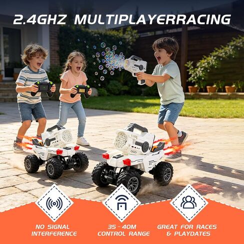 RC Bubble Car with Detachable Blaster, 2.4GHz Remote Control Car and Automatic Bubble Machine Toy, All Terrain Rechargeable Monster Truck with LED Lights, Outdoor Gift for Boys Girls Ages 6-12 in Kuwait