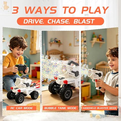 RC Bubble Car with Detachable Blaster, 2.4GHz Remote Control Car and Automatic Bubble Machine Toy, All Terrain Rechargeable Monster Truck with LED Lights, Outdoor Gift for Boys Girls Ages 6-12 in Kuwait