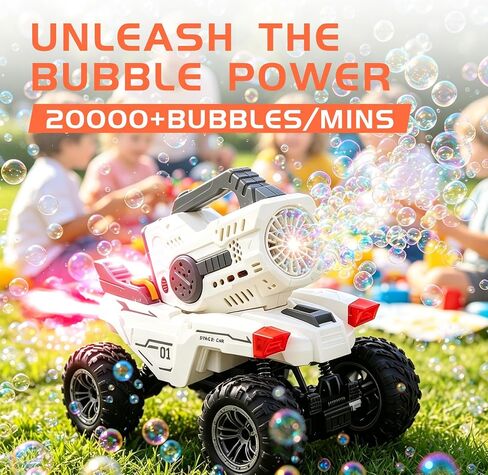 RC Bubble Car with Detachable Blaster, 2.4GHz Remote Control Car and Automatic Bubble Machine Toy, All Terrain Rechargeable Monster Truck with LED Lights, Outdoor Gift for Boys Girls Ages 6-12 in Kuwait