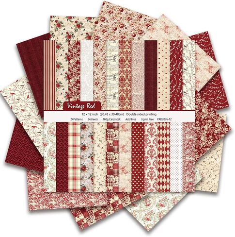 Boho Scrapbook Paper 12x12 - 24 Sheets Flower Patterned Cardstock Paper Pads,Coloured Double-Sided Decorative Craft Papers Pack for Scrapbooking, Junk Journaling, and Card Making (Antique White) in Kuwait