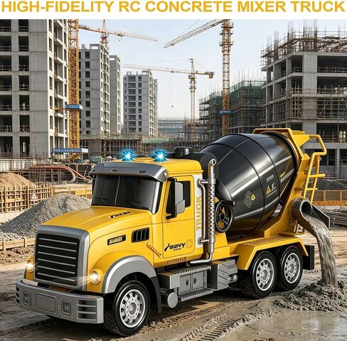 RC Cement Mixer Toy Truck for Kids - 1:12 Electric 360 Degree Stirring Vehicle with Lights, Sounds, Music & Auto Demo, Remote Control Construction Toys with 2 Batteries, Christmas Birthday Gifts in Kuwait