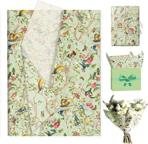 60 Pieces Retro Flower and Bird Patterns Tissue Paper,Decorative Vintage Tissue Paper in Kuwait