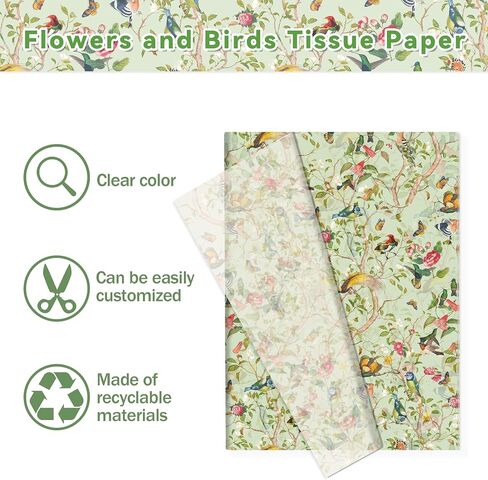 60 Pieces Retro Flower and Bird Patterns Tissue Paper,Decorative Vintage Tissue Paper in Kuwait