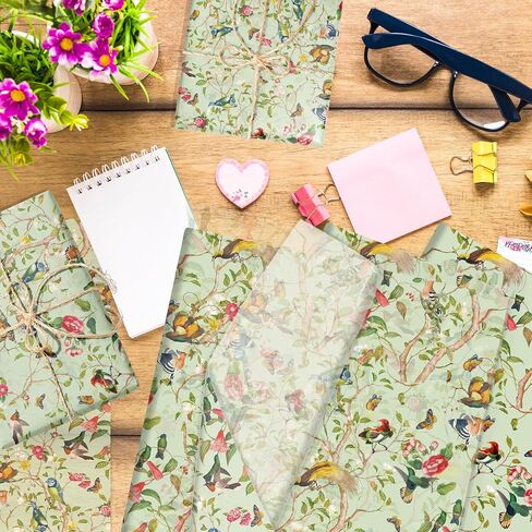 60 Pieces Retro Flower and Bird Patterns Tissue Paper,Decorative Vintage Tissue Paper in Kuwait
