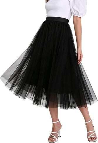 Dwirapal Sequin Long Tulle Skirt Layered Flowy Fairy Sparkle Party Mesh Tea Length Big Hem Skirts for Women in Kuwait