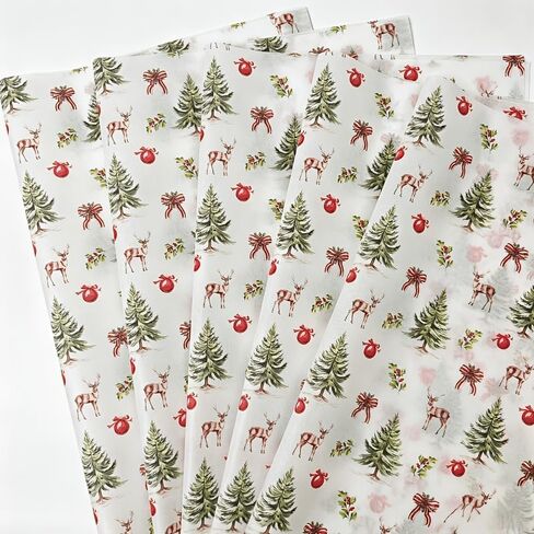 15 Sheets Christmas Tissue Wrapping Paper, Vintage Pine Tree Reindeer Print Gift Tissue Paper 19.68×13.78 Inch, for Xmas Gift Wrapping, Bouquet Packaging, Gift Bag Filler, Holiday Birthday Decorations in Kuwait