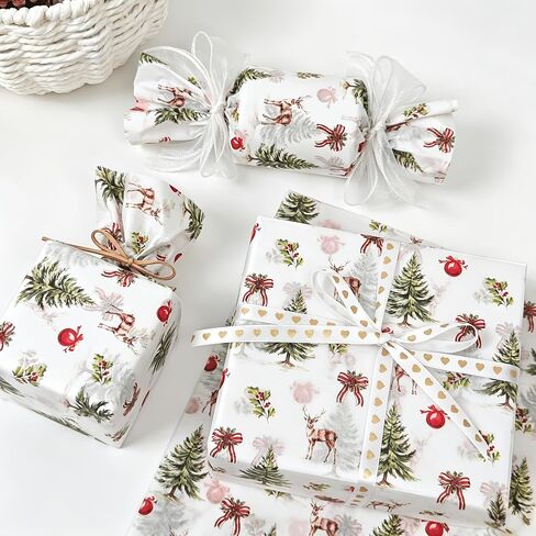 15 Sheets Christmas Tissue Wrapping Paper, Vintage Pine Tree Reindeer Print Gift Tissue Paper 19.68×13.78 Inch, for Xmas Gift Wrapping, Bouquet Packaging, Gift Bag Filler, Holiday Birthday Decorations in Kuwait