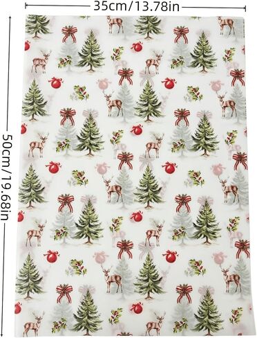 15 Sheets Christmas Tissue Wrapping Paper, Vintage Pine Tree Reindeer Print Gift Tissue Paper 19.68×13.78 Inch, for Xmas Gift Wrapping, Bouquet Packaging, Gift Bag Filler, Holiday Birthday Decorations in Kuwait