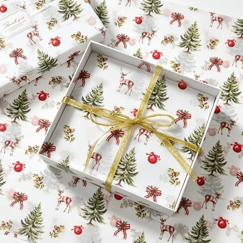 15 Sheets Christmas Tissue Wrapping Paper, Vintage Pine Tree Reindeer Print Gift Tissue Paper 19.68×13.78 Inch, for Xmas Gift Wrapping, Bouquet Packaging, Gift Bag Filler, Holiday Birthday Decorations in Kuwait