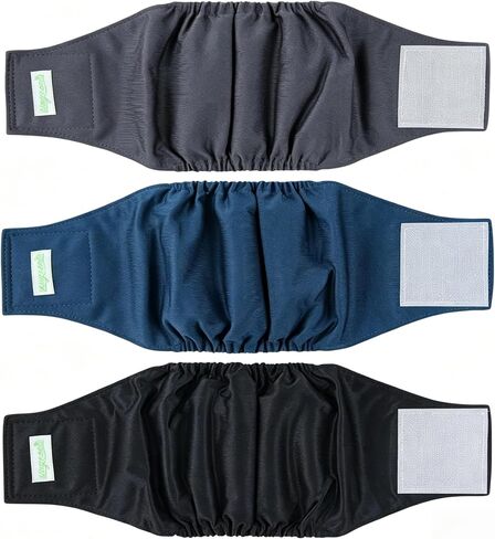 3 Pack Male Dog Belly Bands Reusable Washable, Absorbent Anti-Leak Puppy Wraps to Block Urine Marking, Ideal for Puppies, Senior & Post-Surgery Male Dogs, Black Charcoal Navy (S:11"-14") in Kuwait