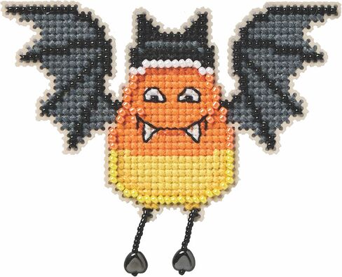 Mill Hill Batty Corn Beaded Counted Cross Stitch Ornament Kit, Multicolor, Halloween, Candy Corn Bat, 3 x 3 Inches, Autumn Harvest Collection in Kuwait