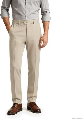 Men's Classic Fit Flat Front Dress Pants Expandable Waist Wrinkle Free Suit Pants for Men in Kuwait