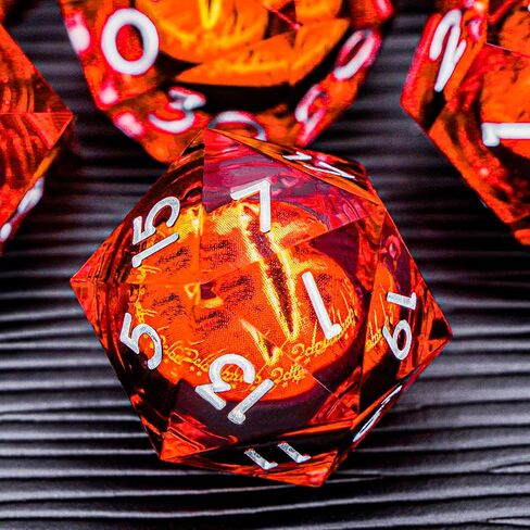 DND Gaze Eye Dice Set 7PCS Liquid Core Polyhedral Dice for Dungeons Dragons RPG Role Playing Game, Resin Sharp Edged D and D Dice with Gift Box D6 D8 D10 D12 D20 (Golden Red) in Saudi Arabia