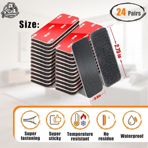 24 Pairs Heavy Duty Adhesive Hook and Loop Strips, 1" x 2.75" in Kuwait