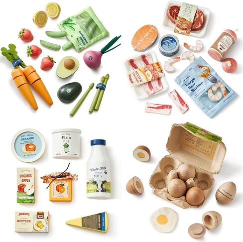 Tiny Land Wooden Play Food Set Bundle Includes 50 PCS of Fruits, Veggies, Meats, Seafood, Eggs & Dairy in Saudi Arabia