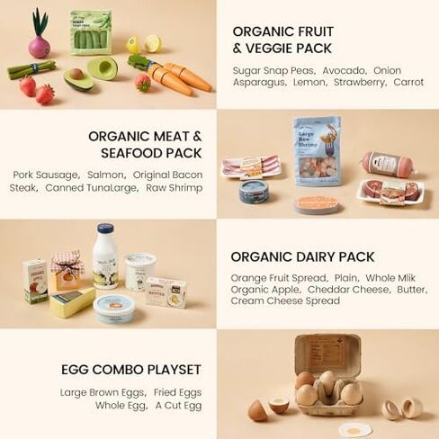 Tiny Land Wooden Play Food Set Bundle Includes 50 PCS of Fruits, Veggies, Meats, Seafood, Eggs & Dairy in Saudi Arabia