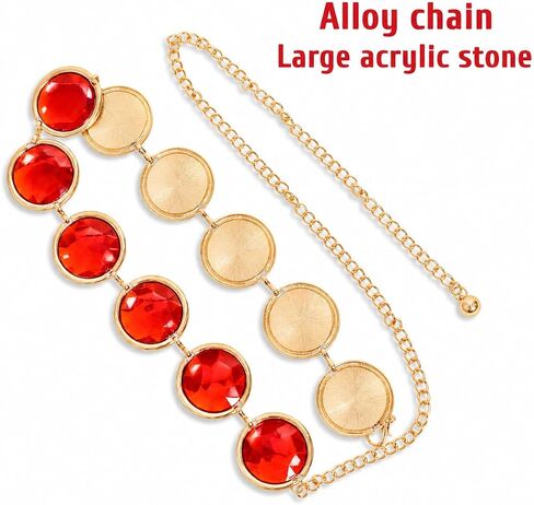 Cafele Raven Belt Raven Cosplay Costume Red Gem Belt Metal Stone Jewel Waist Chains Adjustable Accessories for Women in Kuwait