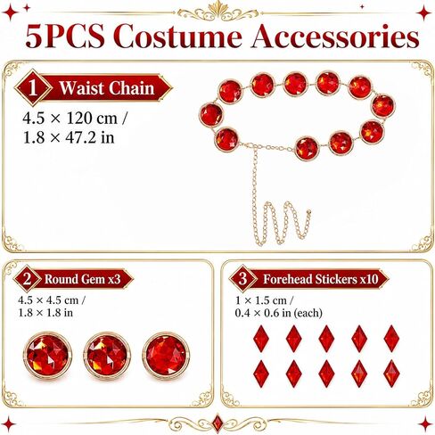 Cafele Raven Belt Raven Cosplay Costume Red Gem Belt Metal Stone Jewel Waist Chains Adjustable Accessories for Women in Kuwait