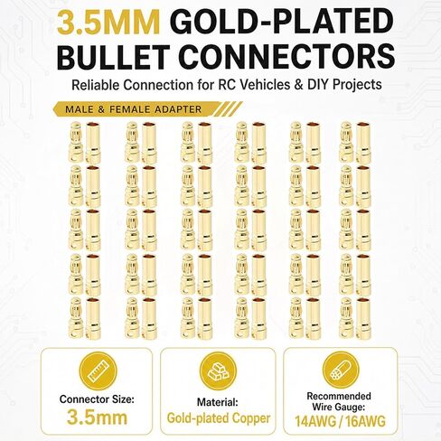 30-Pair 3.5mm Banana Plug Bullet Connectors, Gold Plated in Kuwait