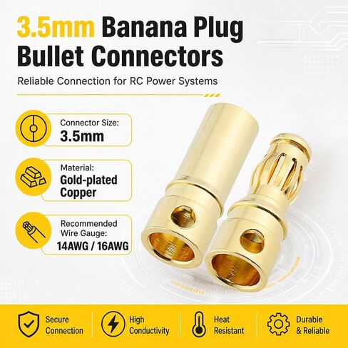 30-Pair 3.5mm Banana Plug Bullet Connectors, Gold Plated in Kuwait