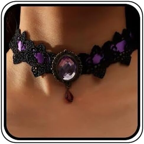 YERTTER Dainty Black Lace Crystal Choker Necklace Lace Gothic Choker for Women for Halloween Weeding Costume Party Prom Vampire Choker (Black) in Kuwait
