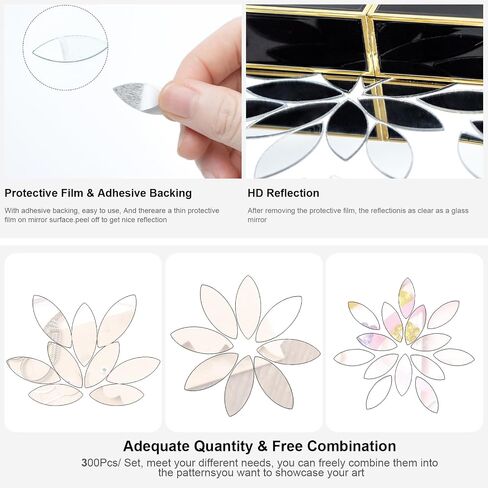 300Pcs Mini Leaf Shape Craft Mirrors Mosaic Tiles Self Adhesive in Kuwait