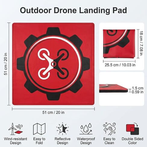 20 Inch Drone Landing Pad for Mini 5 Pro/4/3/2 Se/4k/Dji Neo/Flip, Red in Kuwait