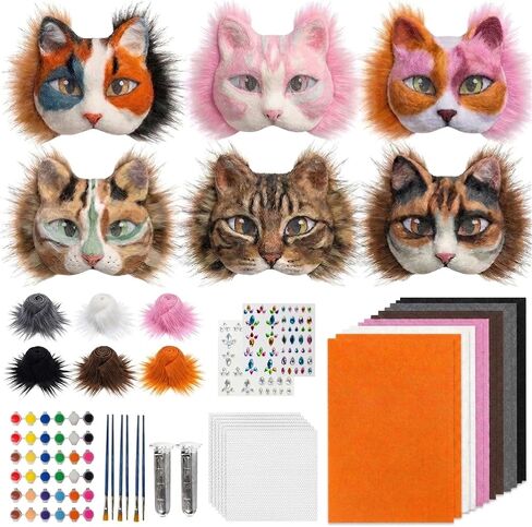 37 Pcs Therian Mask Kit White Cat Masks DIY to Paint Furry Animal Mask Therian Gear Therian Stuff for Halloween Masquerade Cosplay Party (C) in Kuwait