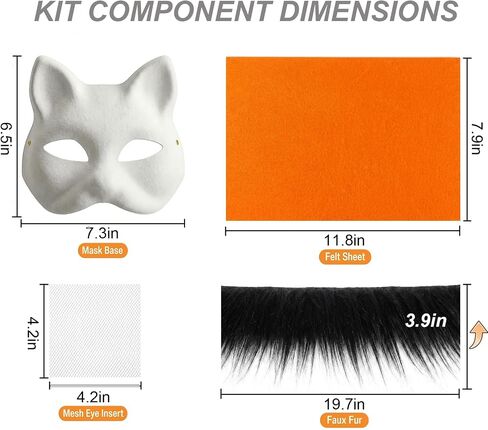37 Pcs Therian Mask Kit White Cat Masks DIY to Paint Furry Animal Mask Therian Gear Therian Stuff for Halloween Masquerade Cosplay Party (C) in Kuwait