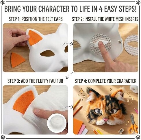 37 Pcs Therian Mask Kit White Cat Masks DIY to Paint Furry Animal Mask Therian Gear Therian Stuff for Halloween Masquerade Cosplay Party (C) in Kuwait
