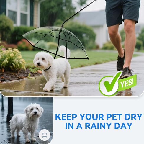 Clear Small Dog Umbrella, Adjustable Shaft Angle Doggy Rain Umbrella, Keeps Pet Dry for Rainy Walks/Potty Trips, 29" Width Self-Assembly Pet Umbrella for Small Breeds. in Saudi Arabia