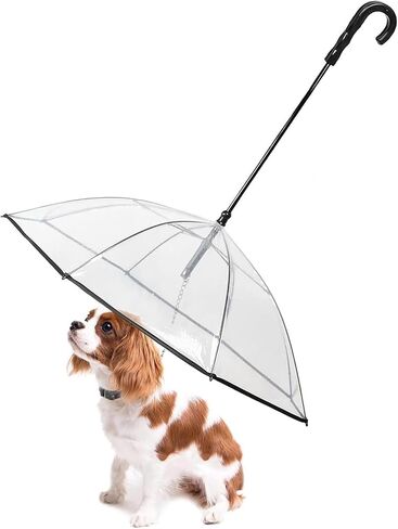 LESYPET Dog Umbrella Clear Puppy Umbrella with Chain Leash Waterproof Small Dog Raincoat for Rain Day Walking, 29'' Width in Kuwait