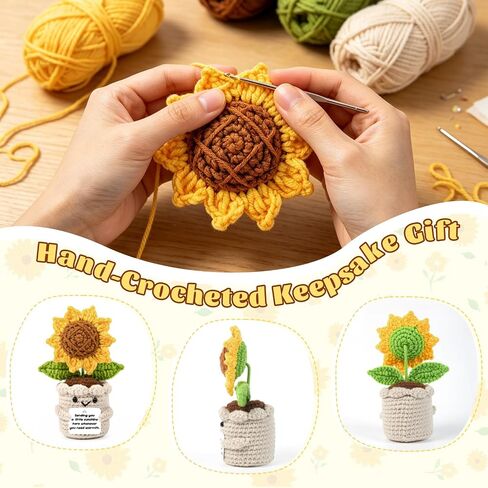 Get Well Gifts for Women, Handmade Sunflower Crochet Decor, Thinking of You Feel Better Gift, Surgery Recovery Breast Cancer Care Gifts for Women, Get Well Soon Present for Friends Colleagues in Kuwait