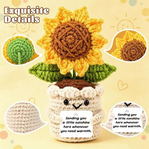 Get Well Gifts for Women, Handmade Sunflower Crochet Decor, Thinking of You Feel Better Gift, Surgery Recovery Breast Cancer Care Gifts for Women, Get Well Soon Present for Friends Colleagues in Kuwait