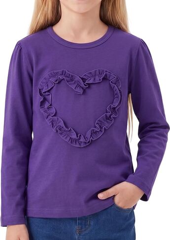 Noomelfish Girls Ruffle Heart T-Shirts Cute Long Sleeve Tee Tops (3-12 Years) in Kuwait