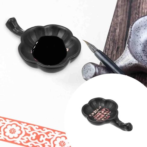 Ceramic Ink Plate Flower Shaped Calligraphy Dish for Studio Desk in Kuwait