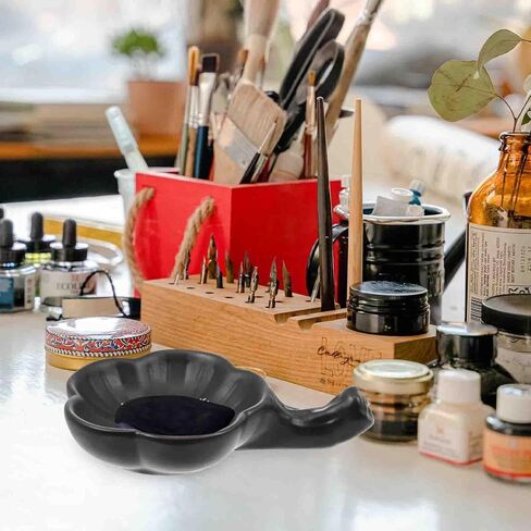 Ceramic Ink Plate Flower Shaped Calligraphy Dish for Studio Desk in Kuwait