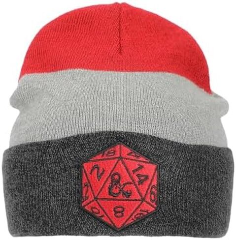 Dungeons and Dragons Game Striped Red Marled Embroidery Logo Knitted Beanie Hat for Winter in Kuwait
